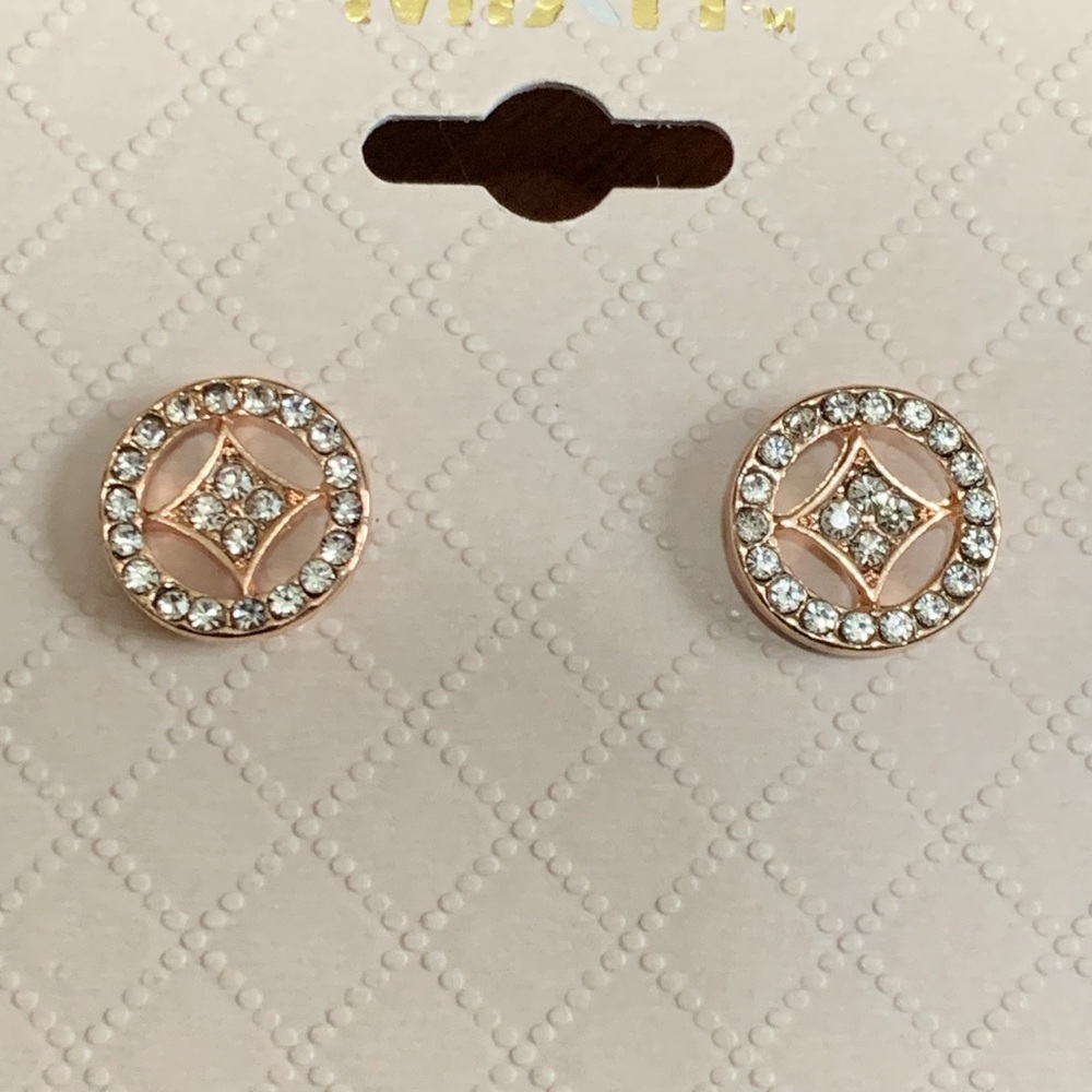NWT Mixit rose gold tone rhinestone earrings - Picture 2 of 3